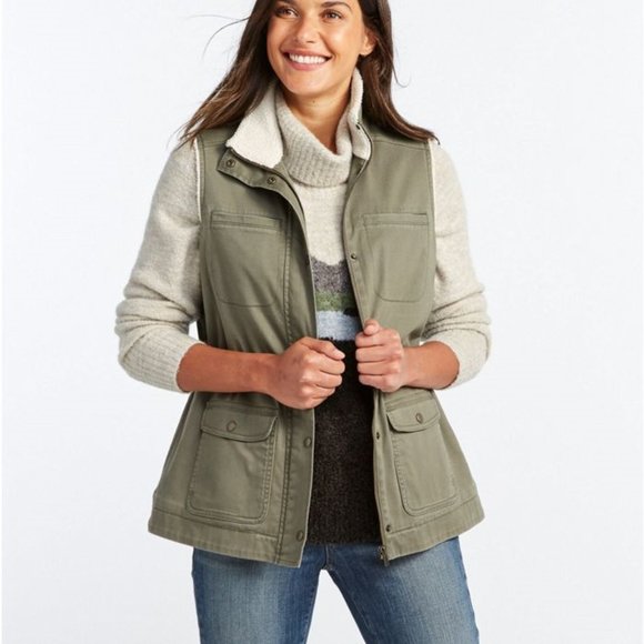 L.L. Bean Jackets & Coats Llbean Army Green Cargo Fleece Lined Vest Poshmark
